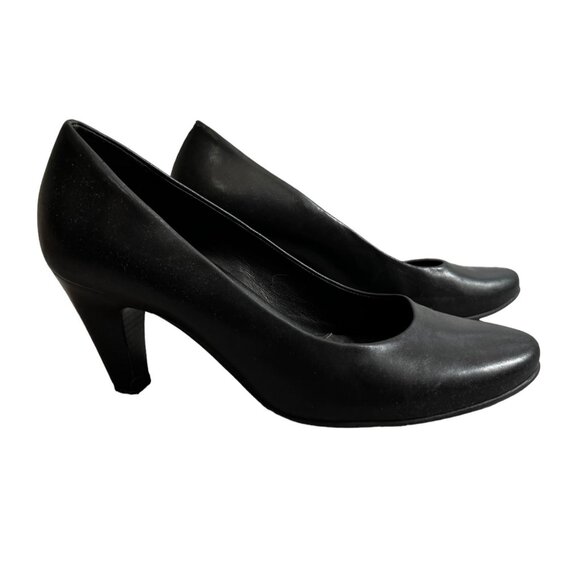 Nurture Avery Black Leather Career Comfort Fit Heels Sz 8 Womens Black Round Toe - Picture 1 of 10